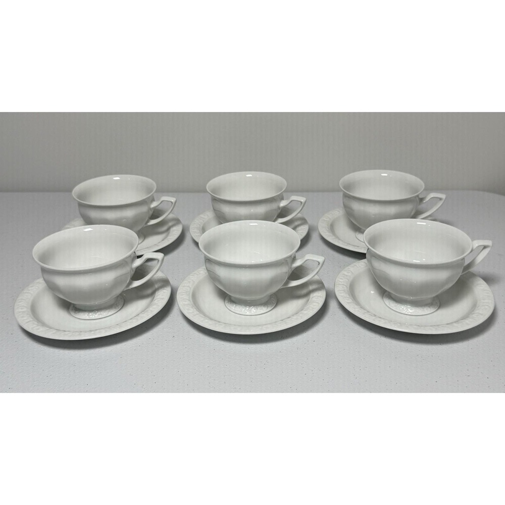 Vintage Rosenthal Maria White Cup and Saucer‎ Set of 6 Made in Germany